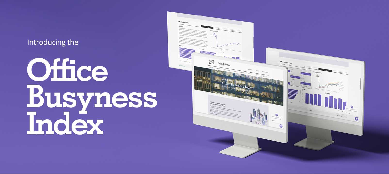 Digital displays showing the Avison Young Office Busyness Index